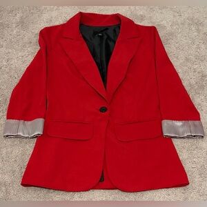 BCX Blazer Womens Small Red Jacket With Striped Cuffs